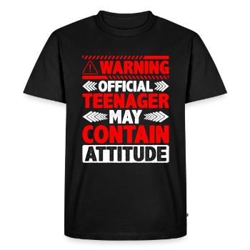 Warning Official Teenager, May Contain Attitude 5 - Men's Premium Organic T-Shirt - black - Front - Nico (187cm)