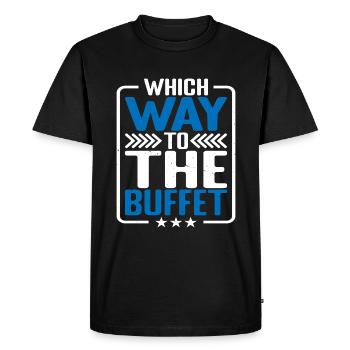 Which Way To The Buffet 23 - Men's Premium Organic T-Shirt - black - Front - Nico (187cm)