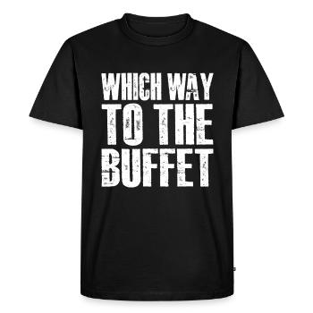 Which Way To The Buffet 25 - Men's Premium Organic T-Shirt - black - Front - Nico (187cm)