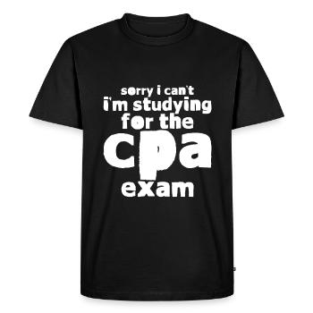 Désolé, je ne peux pas, j’étudie pour l’examen CPA - T-shirt Premium bio Homme - noir - Devant - Nico (187cm)