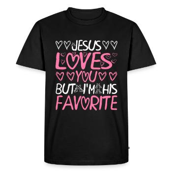 Jésus t’aime mais je suis son préféré 7 - T-shirt Premium bio Homme - noir - Devant - Nico (187cm)