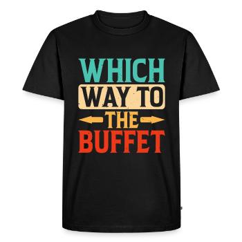 Which Way To The Buffet 28 - Men's Premium Organic T-Shirt - black - Front - Nico (187cm)
