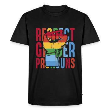 Respectez les pronoms de genre - T-shirt Premium bio Homme - noir - Devant - Nico (187cm)
