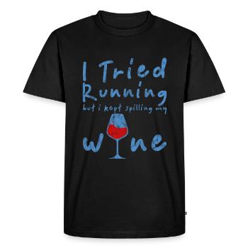 J’ai essayé de courir mais j’ai continué à renverser mon vin 3 - T-shirt Premium bio Homme - noir - Devant - Nico (187cm)