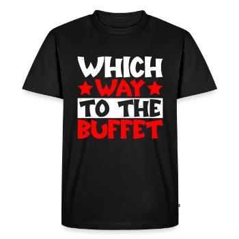 Which Way To The Buffet 32 - Men's Premium Organic T-Shirt - black - Front - Nico (187cm)