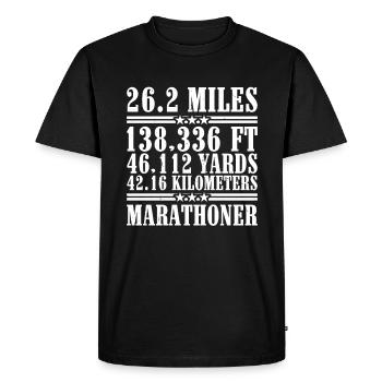 26.2 miles 138,336 ft 46,112 yards 42.16 km 4 - Men's Premium Organic T-Shirt - black - Front - Nico (187cm)