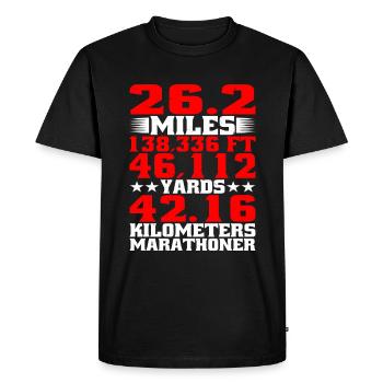 26.2 miles 138,336 ft 46,112 yards 42.16 km - Men's Premium Organic T-Shirt - black - Front - Nico (187cm)
