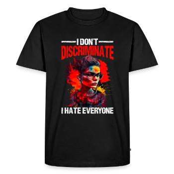 Je ne fais pas de discrimination Je déteste tout le monde 20 - T-shirt Premium bio Homme - noir - Devant - Nico (187cm)