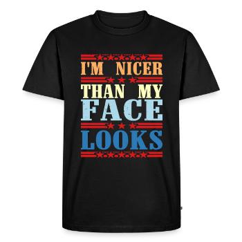 Je suis plus beau que mon visage n’en a l’air 2 - T-shirt Premium bio Homme - noir - Devant - Nico (187cm)