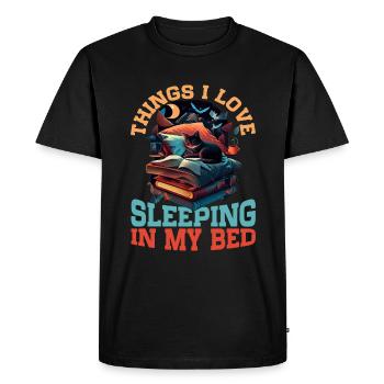 Les choses que j’aime, dormir dans mon lit 14 - T-shirt Premium bio Homme - noir - Devant - Nico (187cm)