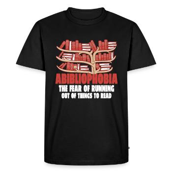 Abibliophobia, Running Out Of Things To Read 3 - Men's Premium Organic T-Shirt - black - Front - Nico (187cm)