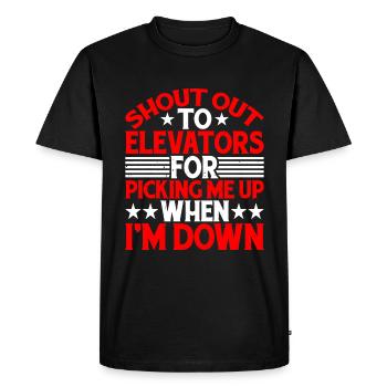 Aux ascenseurs pour venir me chercher quand je suis en bas 5 - T-shirt Premium bio Homme - noir - Devant - Nico (187cm)