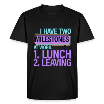 J’ai deux jalons au travail, le déjeuner, le départ 2 - T-shirt Premium bio Homme - noir - Devant - Nico (187cm)