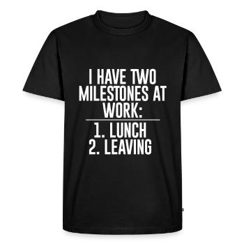 J’ai deux jalons au travail, le déjeuner, le départ - T-shirt Premium bio Homme - noir - Devant - Nico (187cm)
