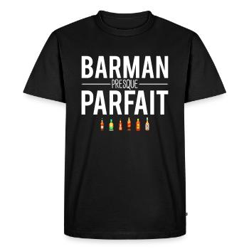 Barman presque parfait métier profession humour - T-shirt Premium bio Homme - noir - Devant - Nico (187cm)