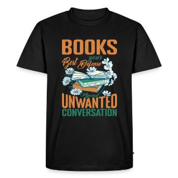 Les livres, la meilleure défense contre les conversations indésirables1 - T-shirt Premium bio Homme - noir - Devant - Nico (187cm)