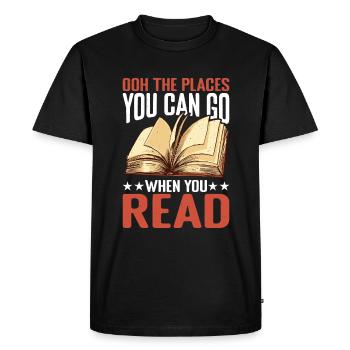 Ooh Les endroits où vous pouvez aller quand vous lisez 2 - T-shirt Premium bio Homme - noir - Devant - Nico (187cm)