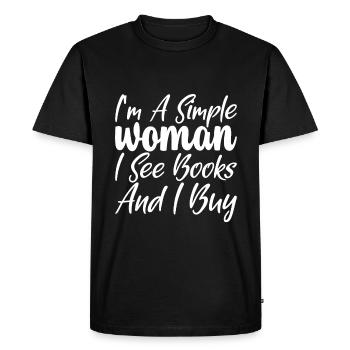 Je suis une femme simple, je vois des livres et j’achète - T-shirt Premium bio Homme - noir - Devant - Nico (187cm)