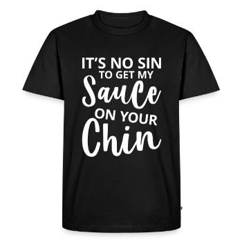 Ce n’est pas un péché d’avoir ma sauce sur le menton - T-shirt Premium bio Homme - noir - Devant - Nico (187cm)