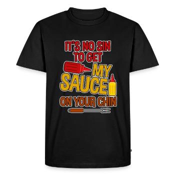 Ce n’est pas un péché d’avoir ma sauce sur le menton 2 - T-shirt Premium bio Homme - noir - Devant - Nico (187cm)