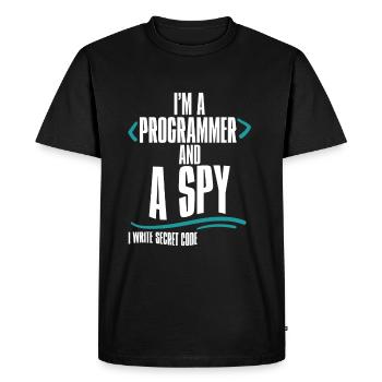 Je suis un programmeur et un espion, j’écris un code secret 2 - T-shirt Premium bio Homme - noir - Devant - Nico (187cm)