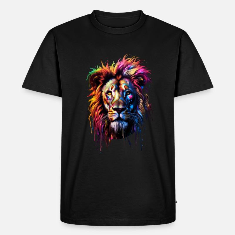 Rainbow Lion - Männer Premium Bio T-Shirt - Schwarz