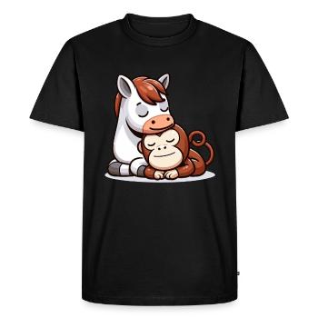 Câlin Cheval Et Singe Amoureux - T-shirt Premium bio Homme - noir - Devant - Nico (187cm)