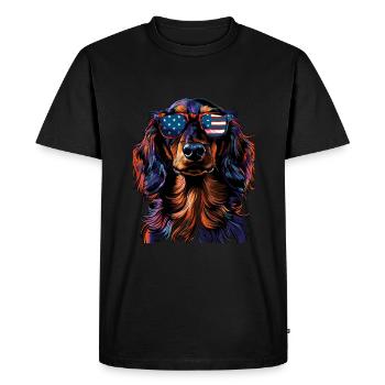 Teckel avec des lunettes de soleil américaines - T-shirt Premium bio Homme - noir - Devant - Nico (187cm)