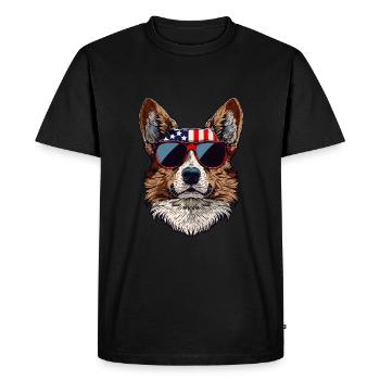 Pembroke Welsh Corg avec des lunettes de soleil américaines - T-shirt Premium bio Homme - noir - Devant - Nico (187cm)