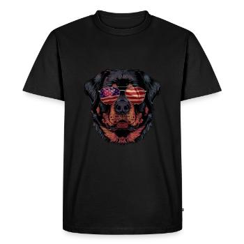 Rottweiler avec des lunettes de soleil américaines - T-shirt Premium bio Homme - noir - Devant - Nico (187cm)