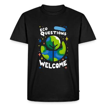 Eco Questions Welcome 2 - Men's Premium Organic T-Shirt - black - Front - Nico (187cm)