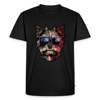 Yorkshire Terrier avec lunettes de soleil américaines - T-shirt Premium bio Homme - noir - Devant - Nico (187cm)