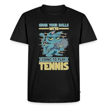 Attrape tes balles, nous allons jouer au tennis - T-shirt Premium bio Homme - noir - Devant - Nico (187cm)