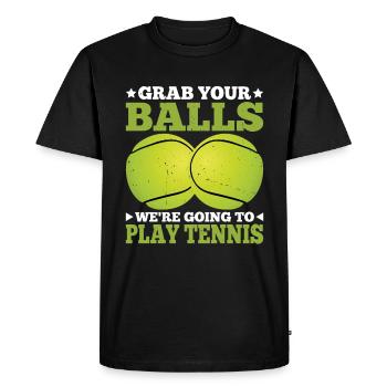 Attrape tes balles, nous allons jouer au tennis 2 - T-shirt Premium bio Homme - noir - Devant - Nico (187cm)