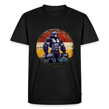 Musculaire Gorilla Bodybuilder Gym Séance D'entraînement Coucher De Soleil - T-shirt Premium bio Homme - noir - Devant - Nico (187cm)