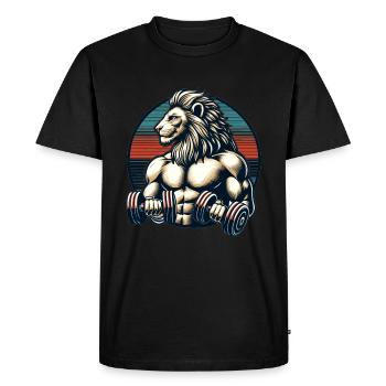 Lion Musclé Bodybuilder Gym Entraînement Rétro Coucher de soleil - T-shirt Premium bio Homme - noir - Devant - Nico (187cm)