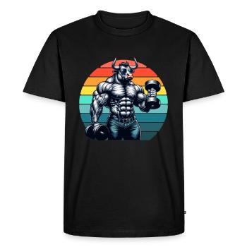 Musculaire Ox Bodybuilder Gym Séance D'entraînement Rétro Coucher De Soleil - T-shirt Premium bio Homme - noir - Devant - Nico (187cm)