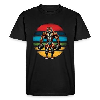 Musculaire Tigre Bodybuilder Gym Séance D'entraînement Coucher De Soleil - T-shirt Premium bio Homme - noir - Devant - Nico (187cm)