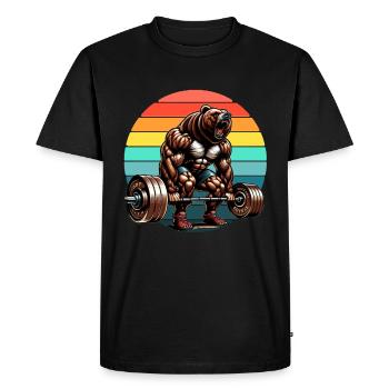 Entraînement de gymnastique de soulevé de terre Strong Bear Powerlifter - T-shirt Premium bio Homme - noir - Devant - Nico (187cm)