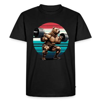 Entraînement de gymnastique de squat d'haltérophile Strong Bear - T-shirt Premium bio Homme - noir - Devant - Nico (187cm)
