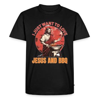 Je veux juste aimer Jésus et le barbecue 5 - T-shirt Premium bio Homme - noir - Devant - Nico (187cm)