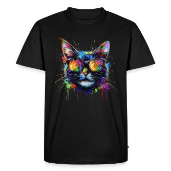 Cool Sunglasses Cat Covered In Rainbow Paint - Men's Premium Organic T-Shirt - black - Front - Nico (187cm)