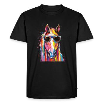 Lunettes de soleil cool cheval recouvert de peinture arc-en-ciel - T-shirt Premium bio Homme - noir - Devant - Nico (187cm)