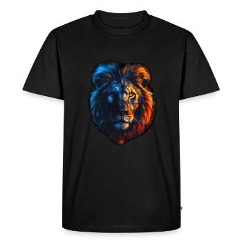 Lion rouge et bleu : art animalier féroce et vif - T-shirt Premium bio Homme - noir - Devant - Nico (187cm)