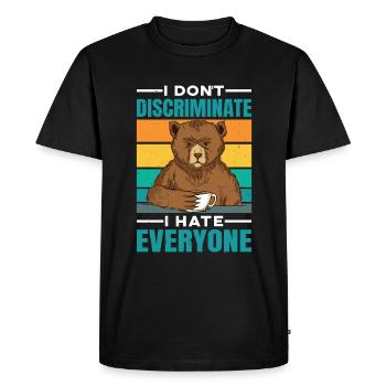 Je ne fais pas de discrimination Je déteste tout le monde 28 - T-shirt Premium bio Homme - noir - Devant - Nico (187cm)