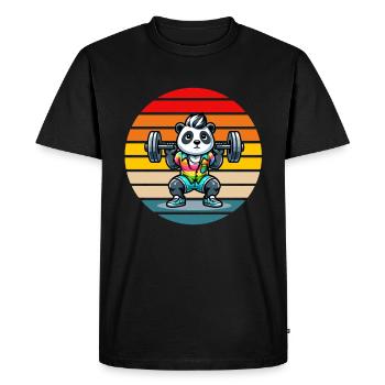 Panda arc-en-ciel cool accroupi dans la salle de sport - T-shirt Premium bio Homme - noir - Devant - Nico (187cm)