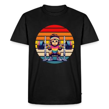 Singe arc-en-ciel accroupi dans le gymnase - T-shirt Premium bio Homme - noir - Devant - Nico (187cm)