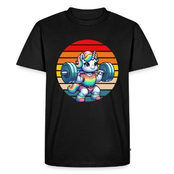 Licorne arc-en-ciel soulevant dans la salle de sport - T-shirt Premium bio Homme - noir - Devant - Nico (187cm)