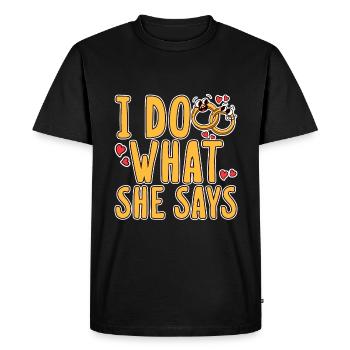 Je fais ce qu’elle dit 2 - T-shirt Premium bio Homme - noir - Devant - Nico (187cm)