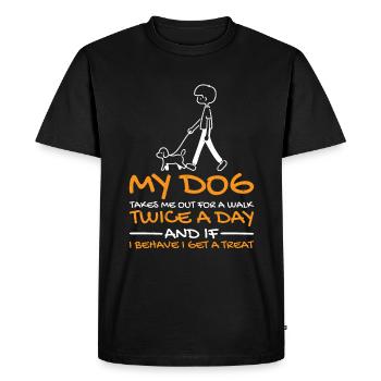 Le chien me promène deux fois par jour, se comporter pour la friandise 3 - T-shirt Premium bio Homme - noir - Devant - Nico (187cm)